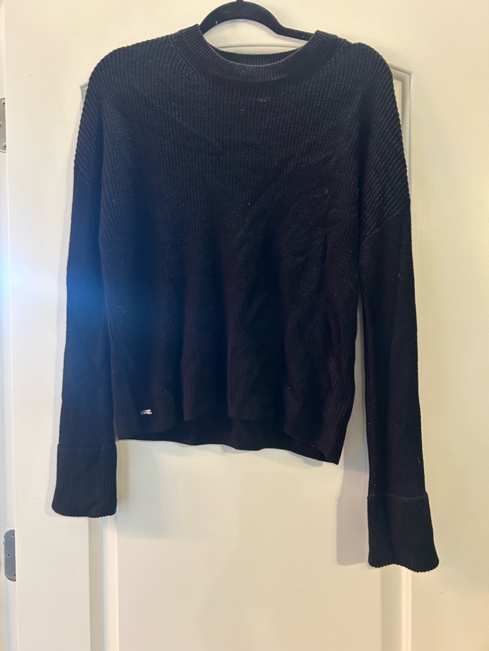 Women's Black Ribbed Crewneck Sweater